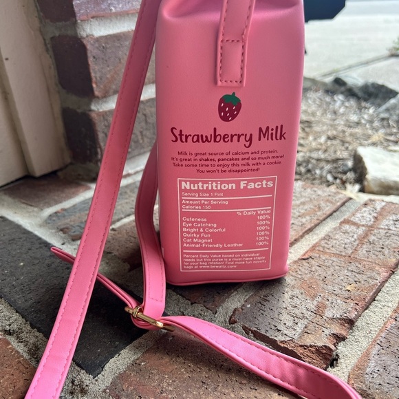 Pink Strawberry Milk Carton Crossbody Bag - Picture 3 of 6